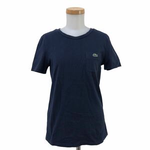 NB222-12 LACOSTE ラコステ 半袖 Tシャツ シャツ カットソー トップス グリーンワニ クルーネック コットン 100% ネイビー レディース 36