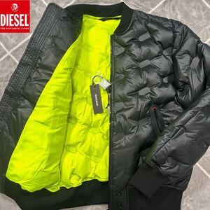 【新品タグ付き】DIESEL ディーゼル エンボス 型押し ロゴ MA-1 ボンバー ダウンジャケット XL相当 ブラック【浮かび上がるDIESEL】極上品