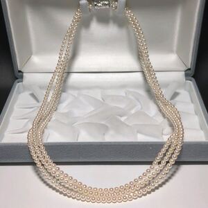 【ベビーパール 3連】真珠 3.5-4.0mm 49.5cm ホワイト ネックレス アクセサリー SILVER pearl パール