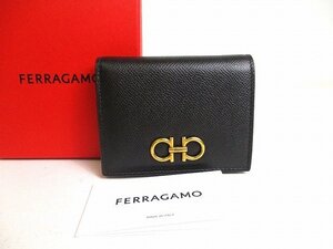 【未使用保管品】 サルバトーレ フェラガモ Ferragamo ガンチーニ レザー ゴールド金具 2つ折り 財布 メンズ レディース