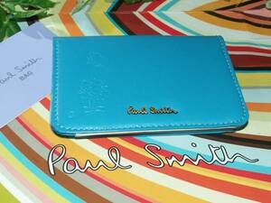 563　新品本物　ポールスミス　Paul Smith　牛革/羊革　スミシースケッチ　定期入れ　カード入れ　パスケース　カードケース　ブルー