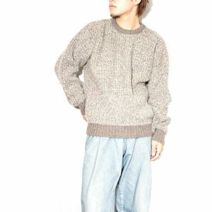 EU VINTAGE INIS MEAIN KNITWEAR ARAN ISLANDS DESIGN LOW GAUGE KNIT MADE IN IRELAND/ヨーロッパ古着デザインローゲージニット