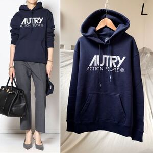 L 新品 イタリア製 AUTRY オートリー ロゴ スウェット フーディー Iconic Logo Hoodie ネイビー HOIW レディース made in italy 送料無料