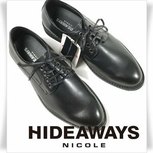 新品1円～★定価1.9万 HIDEAWAYS NICOLE ハイダウェイ ニコル メンズ 牛革レザープレーントゥシューズ 25.5cm シューズ 靴 黒 本物◆7660◆