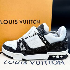 1円 【美品】 LOUIS VUITTON ルイヴィトン LVトレイナー モノグラム エンボス デニム メンズ スニーカー シューズ 靴 ブラック 25cm相当