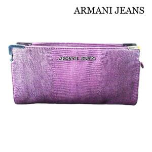 良品 ARMANI JEANS アルマーニジーンズ 16×32㎝ パイソン型押し クラッチバッグ ポーチ パーティーバック ミニバッグ ピンク