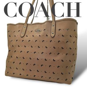 COACH コーチ　トートバッグ　A4 レザー　バタフライ　馬車ロゴ　ベージュ