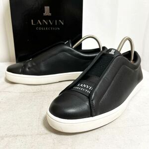 和357★ 箱付き LANVIN COLLECTION ランバンコレクション レザー スリッポン スニーカー シューズ 24 ブラック レディース