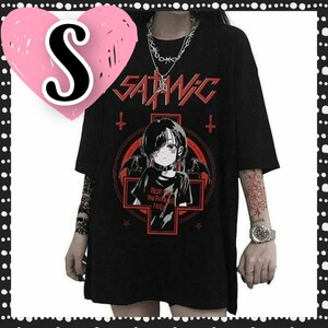 【CJ】ハロウィン 病みTシャツ S 黒 韓国 ロリータ パンクゴシック 地雷系 ポップ 半袖 ブラック Tシャツ