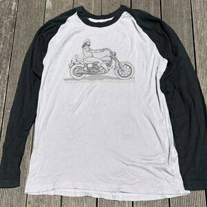 ビンテージ ハーレー アウトロー バイカー ショベル ロンTシャツ / チョッパー ウルフズヘッド ナックルパン フリーホイーラーズ 70