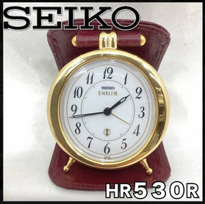 SEIKO EMBLEM HR530Rセイコー トラベルクロック ２針 日本製 インテリア 置き時計 コンパクトボルドー 動作確認済み(H1347)