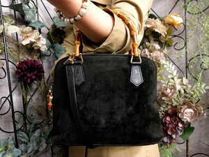 ●超美品●GUCCI グッチ●バンブー●スエード カーフ レザー 本革●2way ハンド バッグ●黒●ゴールド金具●イタリア製●斜め掛け●Js53210