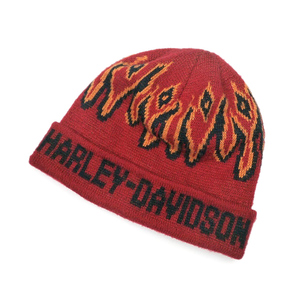 送料無料 ビンテージ ハーレーダビッドソン ファイヤーパターン ビーニー ニット ワッチ キャップ ニット帽 帽子 古着　HARLEY DAVIDSON