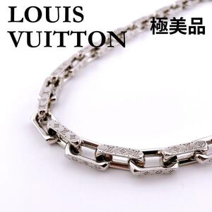 極美品 ルイヴィトン LOUIS VUITTON ネックレス コリエ チェーン モノグラム メンズ シルバー