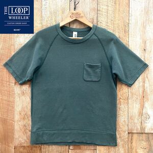 【美品】LOOPWHEELER×BEAMS+ ループウィラー ビームスプラス 半袖 スウェット トレーナー M オリーブ BEAMS PLUS