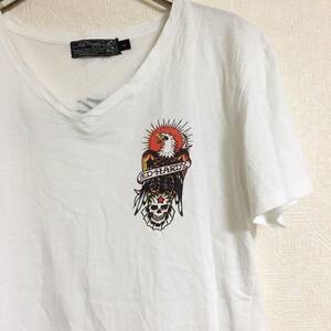 Edhardy エドハーディー 半袖 Tシャツ プリントTシャツ バックプリント ホワイト スカル 鷹 Sサイズ