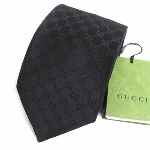 未使用品▼2022年製 GUCCI グッチ 456520 モノグラム GG柄 シェリーライン シルク100% ネクタイ ブラック 伊製 メンズ 正規品 タグ付き