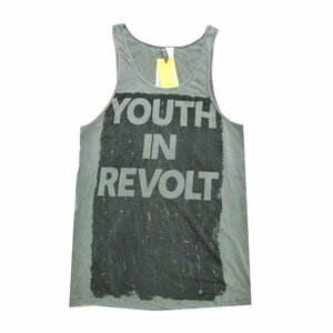 新品 H&M メンズ タンクトップ XS SS 小さいサイズ youth in REVOLT tank プリント エイチアンドエム USED加工　ヴィンテージ風