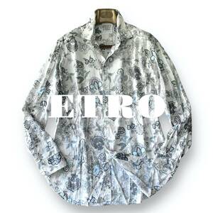 A11 極美品 極上ペイズリー！定価8万 XXLぐらい 44『エトロ ETRO』イタリアンコットン 長袖 シャツ フラワー 花柄 アートのような逸品