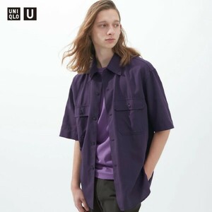 ☆UNIQLO ユニクロ　オーバーサイズワークシャツ（半袖） DARK PURPLE サイズS