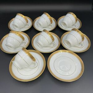 【中古】　NORITAKE GOLDRIDGE　5480S デミタスカップ＆ソーサー　７客セット　※1客欠けあり　ソーサー8ピース