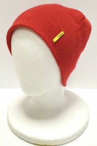 新品「nobis」“Mr./Ms. NO STYLE” ロゴプレートデザイン アクリル100% ハイゲージ ニットキャップ SIZE:UN Tomato-Red ②