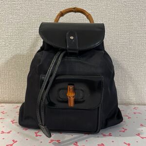 GUCCI グッチ バンブー ミニ ヴィンテージ リュック デイパック レザー レディース 中古 黒 ブラック 