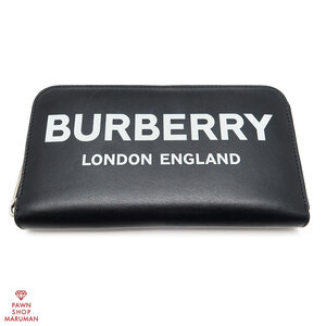 BURBERRY バーバリー ロゴプリントウォレット 8009211 カーフスキン ブラック×シルバー金具 【丸万質舗】