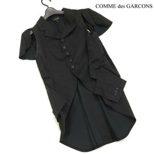 AD2012★ COMME des GARCONS コムデギャルソン 解体 再構築★ 変形 半袖 ロング ジャケット シャツ Sz.S　レディース 黒　D3T00537_4#M