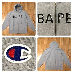 ★XL★ CHAMPION × swarovski × BAPE ジップ パーカー グレー a bathing ape zip hoodie チャンピオン エイプ ベイプ スワロフスキー v07