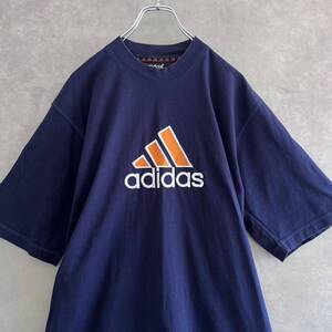 00s adidas アディダス パフォーマンスロゴ刺繍Tシャツ ネイビー XL ヴィンテージ