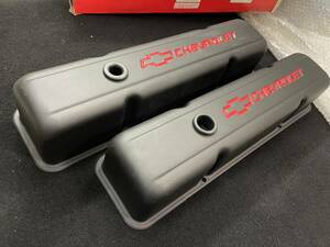 SB ボータイ シボレーロゴ トールバルブカバー 未使用 訳あり品 スチール製 パウダーコート ブラック Chevrolet Bowtie Logo Valve Covers