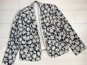ジャケット　羽織り　アウター　ネイビー×花柄　2way 重ね着風　クリーニング済み　日本製　11号