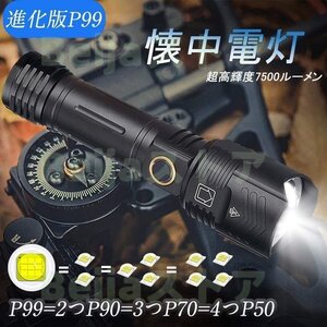 2021最新進化版 懐中電灯 ライト 超強力 超高輝度7500ルーメン ハンディライト CREE XHP99 ledライト キャンプ 軍用 最強 小型 USB充電式