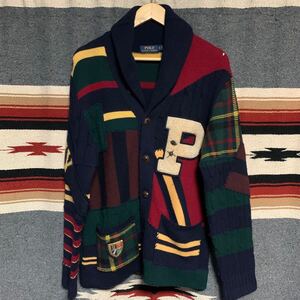 激レア polo ralph lauren パッチワーク ショール ニット カーディガン 1992 92 93 rrl rlx ポロベア country stadium p wing snow beach