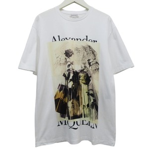 美品 20SS Alexander McQueen アレキサンダーマックイーン 半袖 ロゴ フラワーフォトプリント Tシャツ カットソー 36 ホワイト