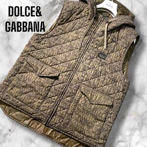 超弩級XXXL!!!極美品!!! DOLCE&GABBANA ニット柄 ダウンベスト ロゴプレート アウター ジャケット 中綿 ドルチェ&ガッバーナ メンズ 4L/56