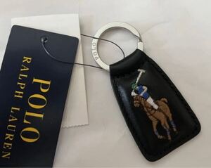 [送料無料] 新品 Polo Ralph Lauren ポロ ラルフローレン★ビッグポニー 刺繍 本革 レザー キーホルダー 黒