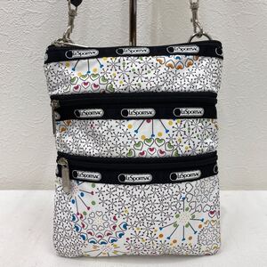 □44−1990 良品 LeSportsac レスポートサック レディース ショルダーバッグ 斜めがけバッグ 小さめ ミニ 黒 ブラック 白 ハート 軽量