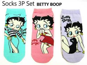 ★季節を問わず年中履けるベティちゃん の 靴下 ３足セット E レディース クルーソックス BETTYBOOP くるぶし丈 靴下セット かわいい