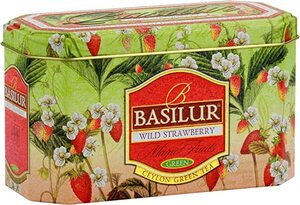 半額【送料600円～】缶付き バシラーティー BASILUR TEA 甘い野イチゴフレーバー　緑茶 50g （20袋入り）セイロン茶