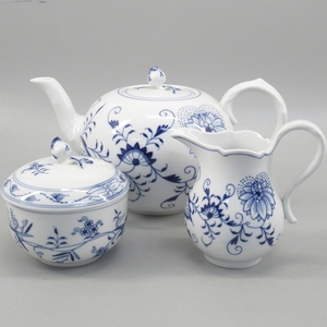 1円〜 Meissen マイセン ブルーオニオン ポット・シュガー・クリーマー 計3点 食器 338-2791440【O商品】