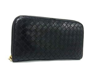 1円 BOTTEGA VENETA ボッテガヴェネタ イントレチャート レザー ラウンドファスナー 長財布 ウォレット メンズ ブラック系 FB9588