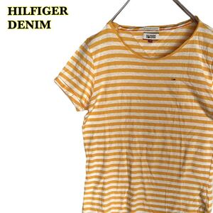 HILFIGER DENIM ヒルフィガーデニム　半袖Tシャツ　ボーダーTシャツ　オレンジ白　XSサイズ　【AY1349】