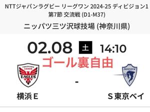 ラグビー リーグワン 2月8日 ニッパツ三ツ沢球技場 キヤノン vs クボタ チケット (ゴール裏自由席) 横浜E vs S東京ベイ