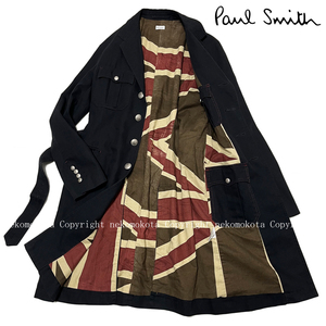 ポールスミス ユニオンジャック 英国旗柄 銀ボタン ベルト付き トレンチ コート チェスター M 黒 ブラック ロング ジャケット Paul Smith