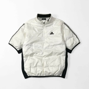 [美品] adidas アディダス 半袖 ハーフジップ プルオーバー ダウン ジャケット M 白 ジャンパー シャツ インナー ライナー ゴルフ ウェア