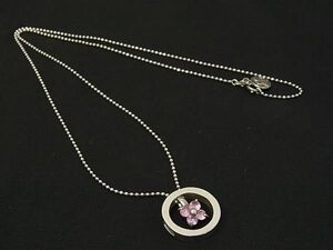 ■美品■ courreges クレージュ カラーストーン リング フラワー 花 ネックレス ペンダント アクセサリー シルバー系 DG2426