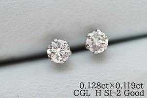 テリ・中宝研ソ付！輝き◎プラチナ ダイヤモンドピアス 各0.12ct＆0.11ct ソーティング付 H/SI-2/GOOD 一粒ダイヤピアス スタッドピアス 