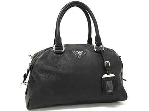 1円 PRADA プラダ レザー ハンドバッグ トートバッグ レディース ブラック系 BI8890